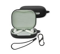 Case for Anker Soundcore AeroFit 2/AeroFit 2 AI Assistant Earbuds, FJIASTB Soft Silicone Protective Cover with Carabiner and Lanyard, Shockproof (Black)