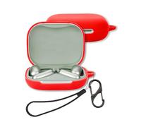 Case for Anker Soundcore AeroFit 2/AeroFit 2 AI Assistant Earbuds, FJIASTB Soft Silicone Protective Cover with Carabiner and Lanyard, Shockproof (Red)