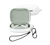 Case for Anker Soundcore AeroFit 2/AeroFit 2 AI Assistant Earbuds, FJIASTB Soft Silicone Protective Cover with Carabiner and Lanyard, Shockproof (White)