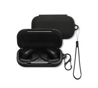 Case for Anker Soundcore AeroFit 2 Pro Earbuds, FJIASTB Soft Silicone Protective Cover with Carabiner and Lanyard, Shockproof (Black)