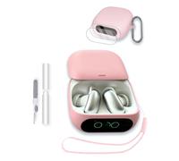 Case for Anker Soundcore Liberty 5 Pro Earbuds, Soft Silicone Protective Portable Scratch Shock Resistant with 2pack Screen Protector &Cleaner Kit & Carabiner & Lanyard,Pink