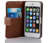 cadorabo Book Case works with Apple iPhone 5C in SADDLE BROWN - with Stand Function and Card Slot made of Smooth Faux Leather - Wallet Etui Cover Pouch PU Leather Flip