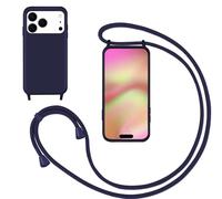 Case for Apple Phones 17 Pro Max with Cord, Soft Silicone Case with Nylon Shoulder Strap, Adjustable Lanyard Case Full Protection Shockproof Protection, Blue