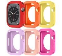Case for Apple Watch Series 6/5/4/SE 44mm, Rugged Silicone Cover[No Screen Protector] for iwatch Serie 8 7 6 SE 5 4 [6 pieces], Red/Orange/Yellow/Purple/Pink Sand/Barbie Pink