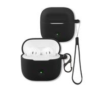 Case for Baseus Bass BS2 Lite Earbuds, FJIASTB Soft Silicone Protective Cover with Carabiner and Lanyard, Shockproof (Black)