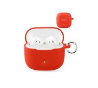 Case for Baseus Bass BS2 Lite Wireless Earbuds,daunke Soft Silicone Protective Cover,Case with Round buckle,Full Protection,Red