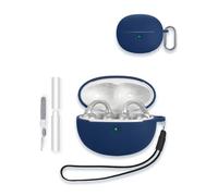 Case for Baseus Bowie MC1 Pro Earbuds Open-Ear Earbuds, WUNIAK Soft Silicone Protective Portable Scratch Shock Resistant Shell with Cleaner Kit & Carabiner & Lanyard，Blue