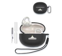 Case for Baseus Bowie MC1 Pro Open Ear Clip-On Headphones, WUNIAK Soft Silicone Protective Portable Scratch Shock Resistant Shell with Cleaner Kit & Carabiner & Lanyard ，Black