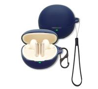 Case for Baseus Inspire XP1 Earbuds, FJIASTB Soft Silicone Protective Cover with Carabiner and Lanyard, Shockproof (Dark Blue)