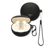 Case for Baseus Inspire XP1 Earbuds, FJIASTB Soft Silicone Protective Cover with Carabiner and Lanyard, Shockproof (Black)