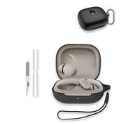 Case for Beats - Powerbeats Fit 2025 New Earbuds, WUNIAK Soft Silicone Protective Portable Scratch Shock Resistant Shell with Cleaner Kit & Carabiner & Lanyard for Beats Powerbeats Fit,Black