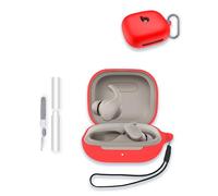 Case for Beats - Powerbeats Fit 2025 New Earbuds, WUNIAK Soft Silicone Protective Portable Scratch Shock Resistant Shell with Cleaner Kit & Carabiner & Lanyard for Beats Powerbeats Fit,Red