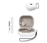 Case for Beats - Powerbeats Fit 2025 New Earbuds, WUNIAK Soft Silicone Protective Portable Scratch Shock Resistant Shell with Cleaner Kit & Carabiner & Lanyard for Beats Powerbeats Fit,White