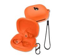 Case for Beats Powerbeats Fit Earbuds 2025, FJIASTB Soft Silicone Protective Cover with Carabiner and Lanyard, Shockproof (Orange)