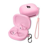 Case for Beats Powerbeats Fit Earbuds 2025, FJIASTB Soft Silicone Protective Cover with Carabiner and Lanyard, Shockproof (Pink)