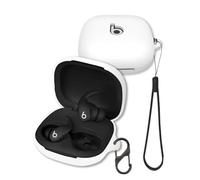 Case for Beats Powerbeats Fit Earbuds 2025, FJIASTB Soft Silicone Protective Cover with Carabiner and Lanyard, Shockproof (White)