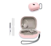 Case for Beats - Powerbeats Fit Earbuds, WUNIAK Soft Silicone Protective Portable Scratch Shock Resistant Shell with Cleaner Kit & Carabiner & Lanyard for Beats Powerbeats Fit,Pink