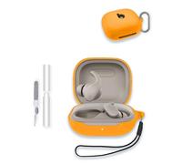 Case for Beats - Powerbeats Fit Earbuds, WUNIAK Soft Silicone Protective Portable Scratch Shock Resistant Shell with Cleaner Kit & Carabiner & Lanyard for Beats Powerbeats Fit,Orange