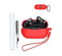 Case for Beats Solo Buds 2024 New headphone, Soft Silicone Protective Portable Scratch Shock Resistant Hard Shell with Cleaner Kit & Carabiner & Lanyard,Red