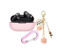 Case for Beats Solo Buds Case Cover with Flower Keychain, Cute Soft Silicone Shockproof Protective Skin Cases for Beats Solo Buds Wireless Earbuds with Carabiner for Women Girl (Pink)