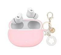 Case for Beats Studio Buds 2021, Studio Buds Plus 2023 Case Cover with Bling Keychain, Soft Silicone Protective Skin for Beats Studio Buds + Earbuds Accessories for Women Girls (Pink)