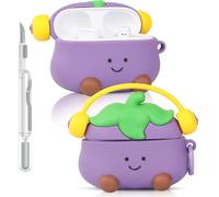 Case for Beats Studio Buds/Buds Plus Earbuds 2021/2023 with Cleaner Kit, Suublg Cute Cartoon Charging Case Protective Covers with Carabiner and Cleaning Pen (EarEggplant)