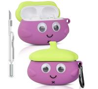 Case for Beats Studio Buds/Buds Plus Earbuds 2021/2023 with Cleaner Kit, Suublg Cute Cartoon Charging Case Protective Covers with Carabiner and Cleaning Pen (Eggplant)