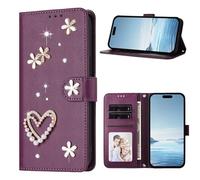 Case for Blackview Oscal Flat 1C, Glitter Gems Love Sparkle Bling Cover Shock-Absorption Flip PU Leather Protective Bumper with Magnetic Stand Card Holder Slots for Blackview Oscal Flat 1C purple