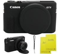 Case for Canon G7 X Mark II Camera, Soft Silicone Protective Case with Improved Down-Open Design, Lens Fully Clear, Includes 2 Screen Protectors & 1 Wrist Strap, Lightweight Anti-Scratch (Black)
