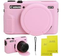 Case for Canon G7 X Mark II Camera, Soft Silicone Protective Case with Improved Down-Open Design, Lens Fully Clear, Includes 2 Screen Protectors & 1 Wrist Strap, Lightweight Anti-Scratch (Pink)