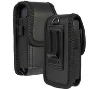 Case for Consumer Cellular Flip Phone, Nakedcellphone Black Vegan Leather Pouch [Belt Loop, Metal Clip, Magnetic Closure] for Iris Easy Flip, Jitterbug Flip2, Easyfone t300, Orbic Journey Pro Lite
