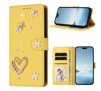 Case for Coolpad X100, Glitter Gems Love Sparkle Bling Cover Shock-Absorption Flip PU Leather Protective Bumper with Magnetic Stand Card Holder Slots for Coolpad X100 yellow