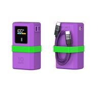 Case for CUKTECH No.10, Power Bank Silicone Protective Cover, Fast Charger Anti-Lost Sim Card Eject Pin Needle Storage Case, USB C Cable Organizer (Purple+ 240W fast charging cable)