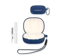 Case for DENON AH-C840NCW True Wireless Earbuds, WUNIAK Soft Silicone Protective Portable Scratch Shock Resistant Shell with Cleaner Kit & Carabiner & Lanyard，Blue