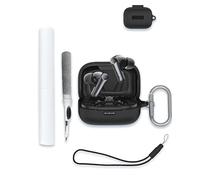 Case for EarFun Air Pro 4 Adaptive Hybrid Noise Canceling Wireless Earbuds, WUNIAK Soft Silicone Protective Portable Scratch Shock Resistant Shell with Cleaner Kit & Carabiner & Lanyard,Black