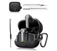 Case for EarFun Air Pro 4+ - Soft Silicone Protective Cover, Full-Body Protection with Wireless Charging Support, Anti-Fingerprint & Shockproof, Includes Carabiner,Cleaning Kit & Lanyard (Black)