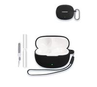 Case for Edifier X5 Evo True Wireless Active Noise Cancelling Earbuds, WUNIAK Soft Silicone Protective Portable Scratch Shock Resistant Shell with Cleaner Kit & Carabiner & Lanyard ，Black
