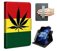 Case for Fire 7 Tablet (12th Gen, 2022) and Fire 7 Kids Tablet (12th Gen, 2022), 360° Rotating Stand Cover with Hand Strap, Shockproof Protective Folio with Auto Sleep/Wake,Rastafarian Flag with Leaf
