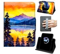 Case for Fire HD 10/10 Plus Tablet 13th/11th Generation 2023/2021 360 Rotating Degree Stand Auto Wake/Sleep Protective Cover with Hand Strap & Magnetic Clasp - Watercolor Mountain at Sunset Trees