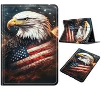 Case for Fire HD 10 & 10 Plus Tablet (13th/11th Generation, 2023/2021 Release) 10.1", PU Leather Adjustable Stand with Auto Sleep/Wake Shockproof Case for Fire HD 10 2023, American Flag Eagle