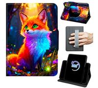 Case for Fire HD 10/10 Plus Tablet (13th/11th Generation, 2023/2021 Release) 360 Rotating Degree Stand Auto Wake/Sleep Protective Cover with Hand Strap & Magnetic Clasp - Fox with Green Eyes in Forest