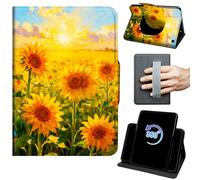 Case for Fire HD 10/10 Plus Tablet 13th/11th Generation 2023/2021 Release 360 Rotating Degree Stand Auto Wake/Sleep Protective Cover with Hand Strap & Magnetic Clasp - Watercolor Sunflowers at Sunset