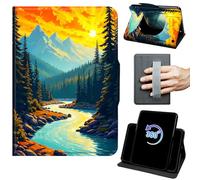 Case for Fire HD 10/10 Plus Tablet (13th/11th Generation, 2023/2021 Release) 360 Rotating Degree Stand Auto Wake/Sleep Protective Cover with Hand Strap & Magnetic Clasp - Sun Mountain Forest Rivers