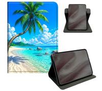 Case for Fire HD 10 & Fire HD 10 Plus Tablet 13th/11th Generation 2023/2021 | 360 Rotating Stand, auto sleep/wake smart cover, pu leather tpu protection tablet case,Tropical Palm Tree Blue Sea Beach