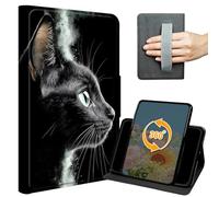 Case for Fire HD 10 Tablet (9th/7th/5th Generation, 2019/2017/2015 Release) 10.1" Slim PU Leather 360 Degree Rotating Stand Cover with Hand Strap Auto Wake/Sleep Magnetic Clasp, C Black Cat