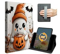 Case for Fire HD 10 Tablet (9th/7th/5th Generation, 2019/2017/2015 Release) 10.1" Slim PU Leather 360 Degree Rotating Stand Cover with Hand Strap Auto Wake/Sleep Magnetic Clasp, Cute A Ghosts