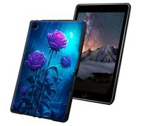 Case for Fire HD 10 Tablet 9th/7th Generation 10.1 inch 2019/2017 Release Slim Lightweight Soft TPU Silicone Non-Slip Shock Proof Protective Black Tablet Cover - Purple Roses Flower in The Rain