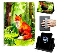 Case for Fire HD 8 Tablet (7th/8th Generation, 2017/2018 Release) 360 Rotating Degree Stand Auto Wake/Sleep Protective Cover with Hand Strap & Magnetic Clasp - Watercolor Red Fox in Green Forest