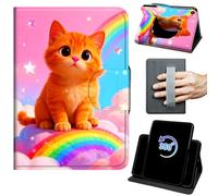 Case for Fire HD 8 Tablet (7th/8th Generation, 2017/2018 Release) 360 Rotating Degree Stand Supports Auto Wake/Sleep Protective Cover with Hand Strap & Magnetic Clasp - Cute Orange Cat with Big Eyes