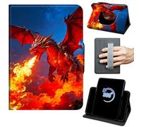 Case for Fire HD 8 Tablet (7th/8th Generation, 2017/2018 Release) 360 Rotating Degree Stand Supports Auto Wake/Sleep Protective Cover with Hand Strap & Magnetic Clasp - Cute Red Dragon